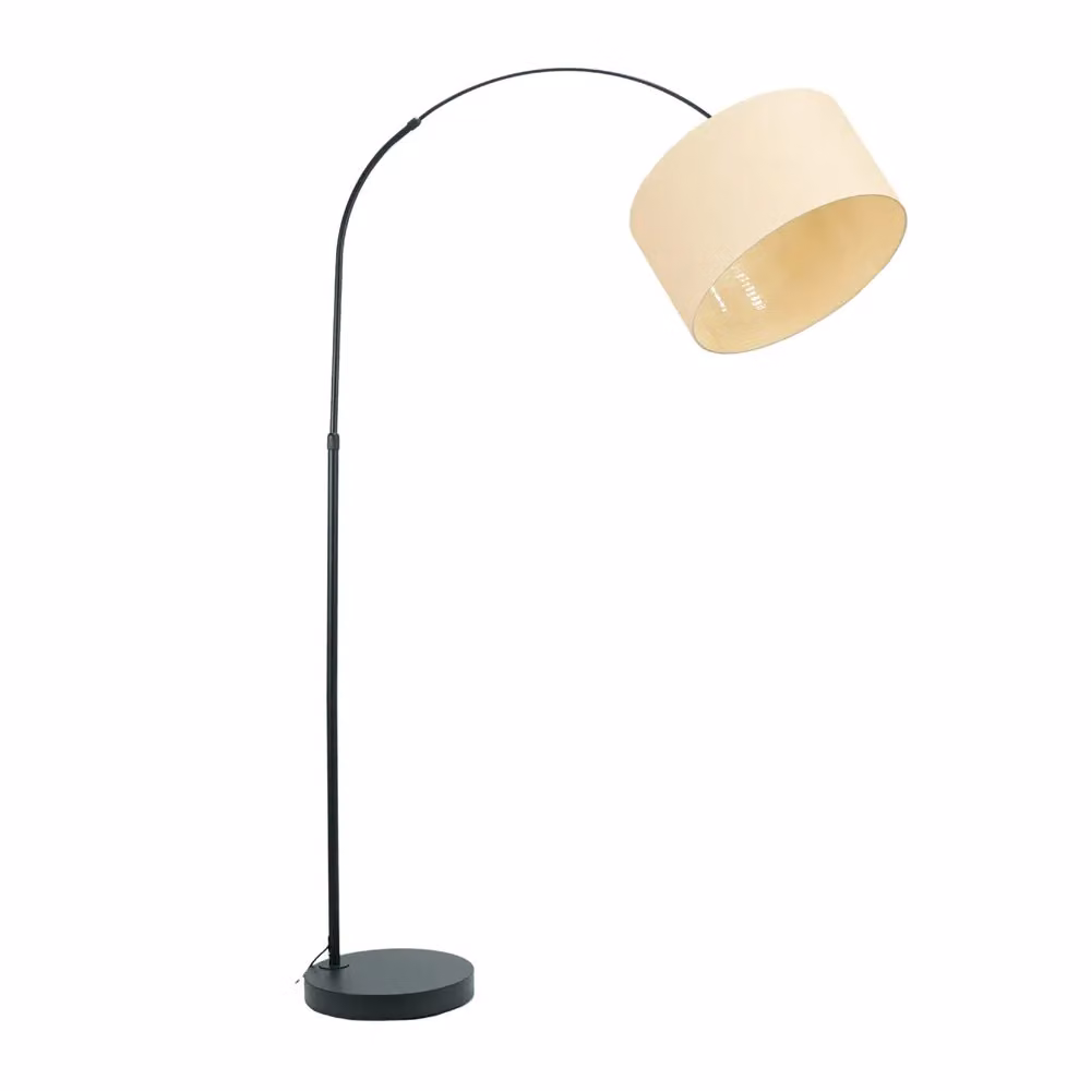 ValueLights Louis Black Arched Floor Lamp with Beige Rattan Drum Shade and LED Bulb – 2