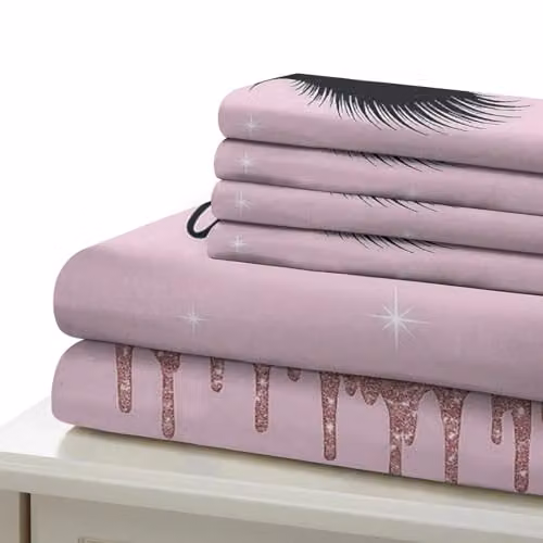 XGASVBKWA Pink 3D Microfibre Glamour Eyes Duvet Cover and Pillowcase Set, W: 260 cm, D: 220 cm – 3