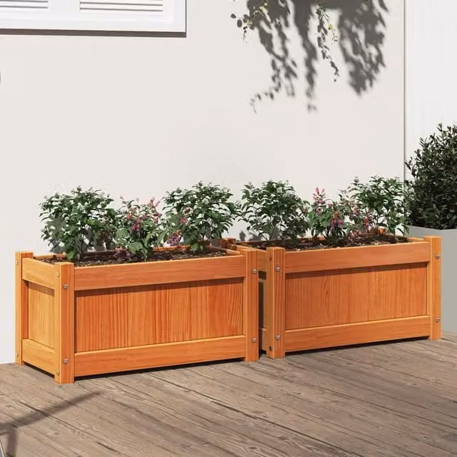 Berkfield Home Garden Wax Brown Solid Wood Pine Planter Tub, 2 Pack – 1