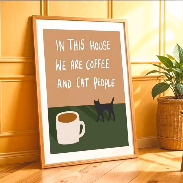 The Paper Tail Coffee & Cat People Multicolour Illustration Print, W: 21.0 cm, H: 29.7 cm