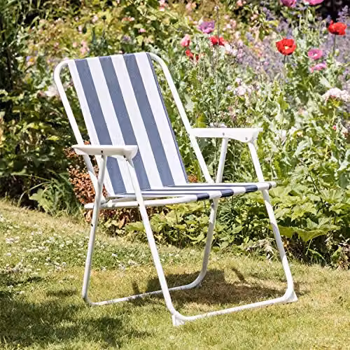 Harbour Housewares Folding Metal Beach Deck Chairs in Blue and Green Stripe, Pack of 2 – 2