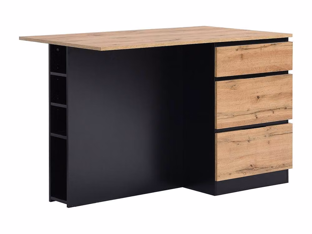 Vente-unique Central Kitchen Island with 6 Drawers and 4 Recesses in Light Natural and Black, W: 140 cm, D: 91 cm, H: 80 cm – 2