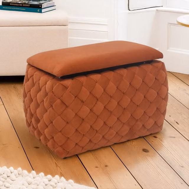 Artemis Home Modern Rectangular Velvet Storage Ottoman in Orange