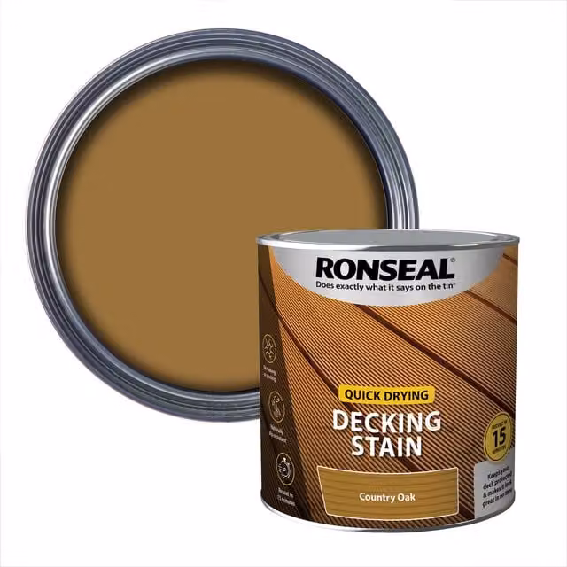 Ronseal Quick Drying Weatherproof Wood Decking Stain in Country Oak Brown