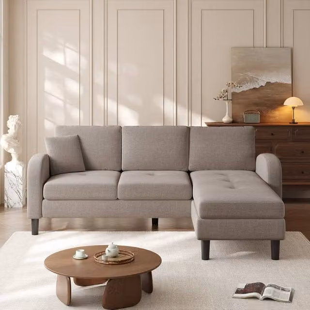 Rolipo Dark Grey L-Shaped 3-Seater Corner Sofa with Reversible Chaise and Scatter Cushions