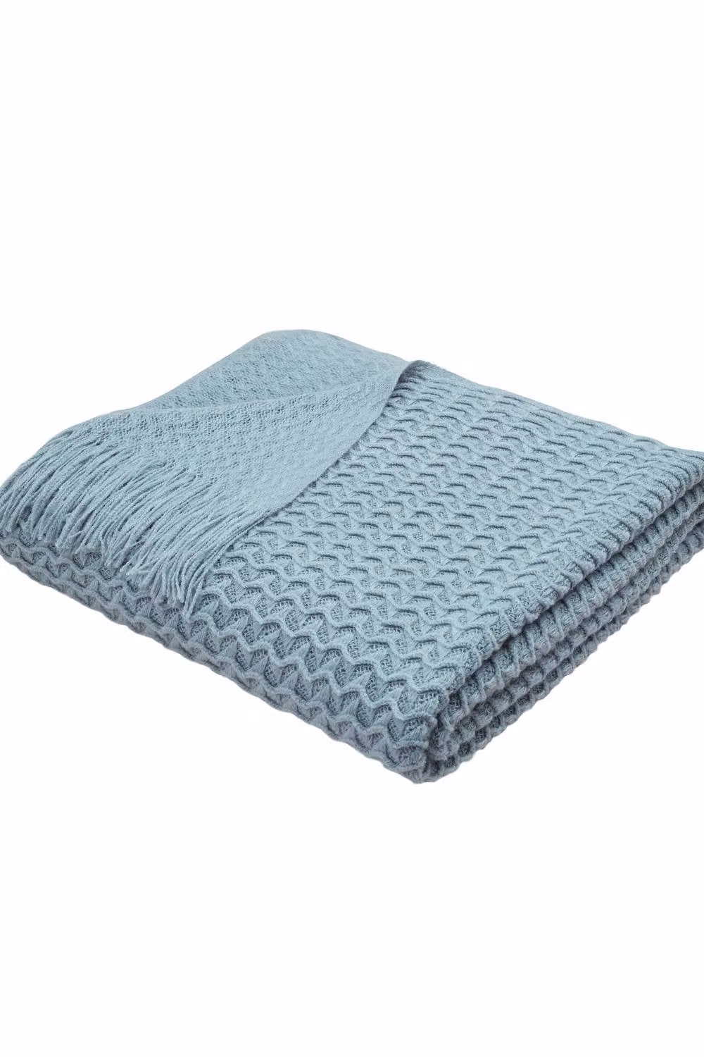 Appletree Textured Knit Blue Knitted Throw with Fringes, W/D/H: 130 x 180 cm – 2
