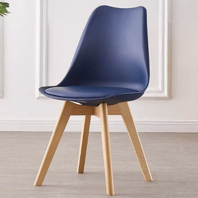 Life Interiors Single Scandinavian Dining Chair with Synthetic Leather Cushions and Wood Legs in Blue