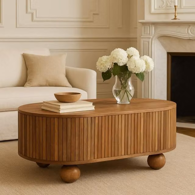 Artisan Furniture Soba Oval Mango Wood Coffee Table with Lift-up Lid in Brown