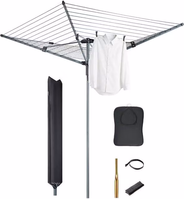 Nordara 45M Collapsible Metal Rotary Washing Line in Grey, W/D/H: 100 x 15 x 15 cm – 1