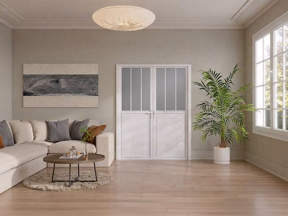 Vente-unique Reversible Double-Leaf Aluminium and Frosted Tempered Glass Door in White H: 204 cm x W: 73 cm x D: 2 cm – 2