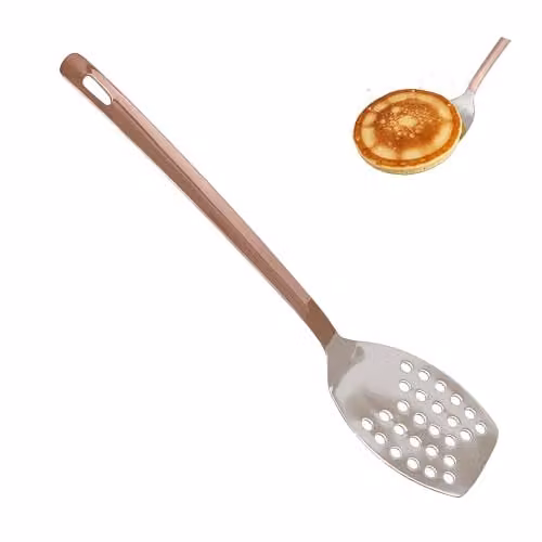 Orsina Stainless Steel Slotted Turner in Copper and Silver with Hanging Loop – 1