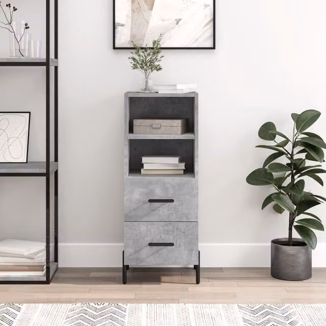 Berkfield Home Modern Sideboard in Concrete Grey, W/D/H: 34.5 x 34.0 x 90.0 cm