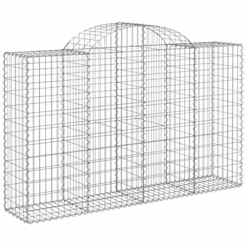 vidaXL Arched Gabion Baskets, 11 Pieces, Galvanised Steel, Silver, W/D/H: 200 x 50 x 120/140 cm