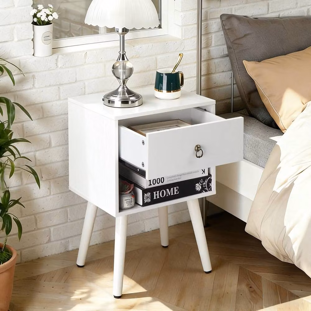 FORGEVIO White Wooden 1 Drawer Bedside Cabinet for Bedroom and Living Room, W/D/H: 30 x 30 x 56.5 cm – 3