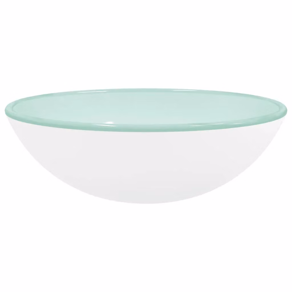 Berkfield White Round Tempered Glass Countertop Basin W: 42 cm, D: 14 cm, H: 14 cm – 2