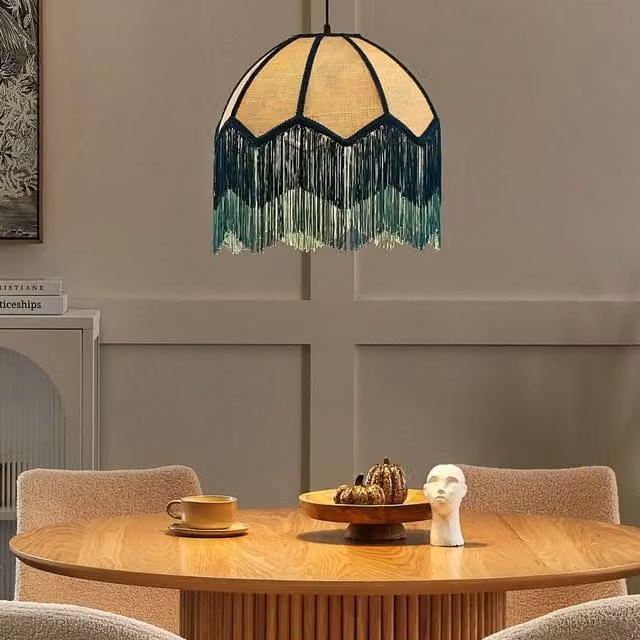 Wyld and Coco Nostalgia Blue Paper Fringe Tassel Pendant Lamp, Drop: 182 cm