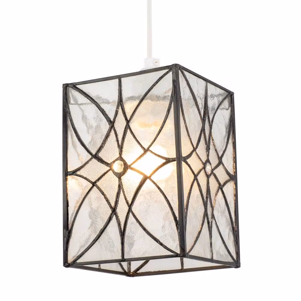 Happy Homewares Cathedral Style Glass Pendant Light Shade with Textured Clear Glass Panels – 2