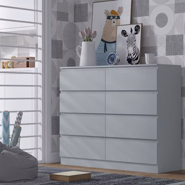 FWStyle Modern 8 Drawer Chest of Drawers in Matt Grey