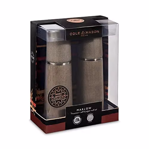 Cole & Mason Marlow Salt and Pepper Mill Set in Grey Wood and Ceramic, H: 18.5 cm – 8