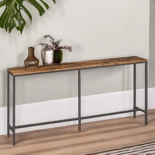 Pirlo Plush Narrow and Slim Console Table in Brown, W: 180 cm, D: 20 cm, H: 80.5 cm