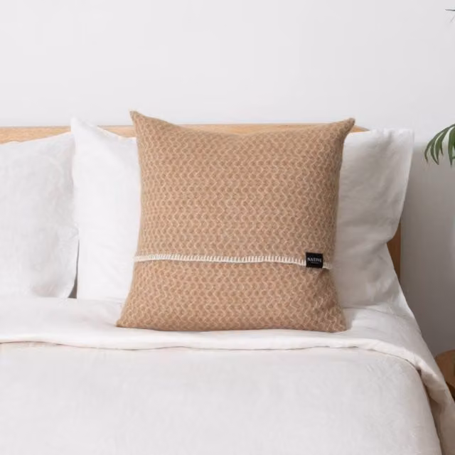 Native Natural Hoop Beige Wool Square Cushion, W/D/H: 45 x 45 x 45 cm