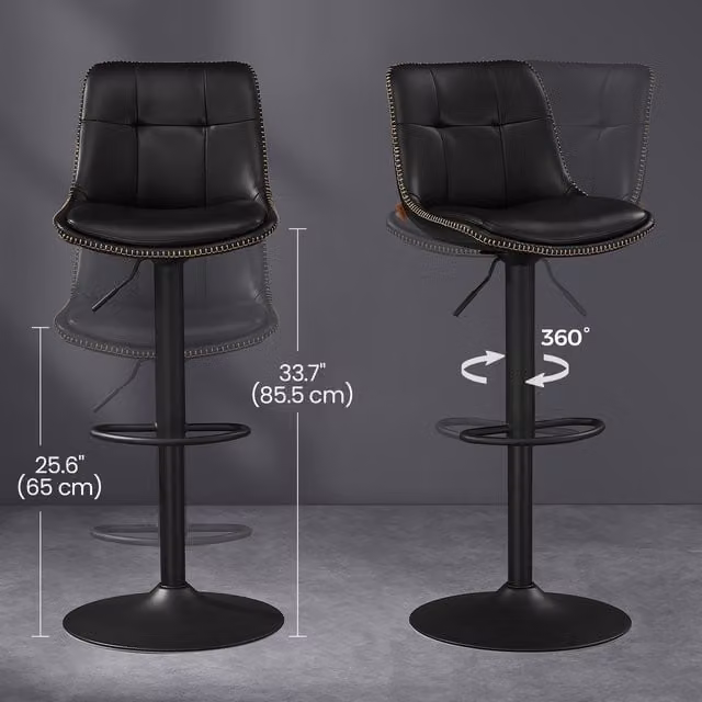 VASAGLE Set of 2 Height Adjustable Swivel Kitchen Bar Stools in Black