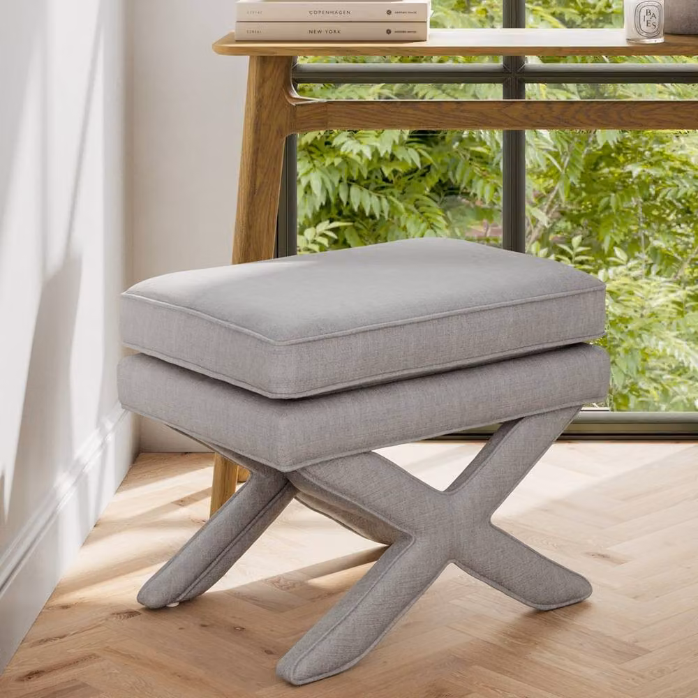 Lemon Pavilion Furniture Rhode Stool in Light Grey Linen Blend, W: 61 cm, D: 45 cm, H: 49.5 cm – 2