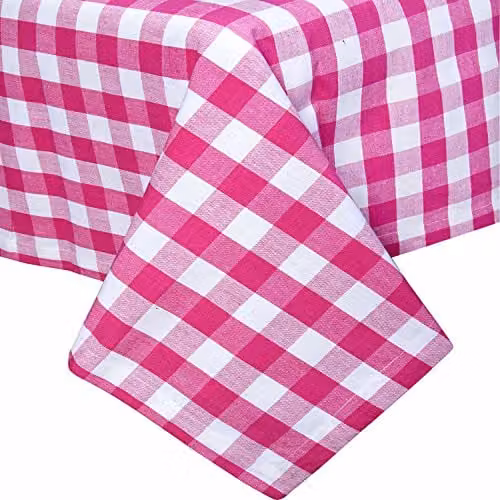 Homescapes Pink and White Gingham Cotton Rectangular Tablecloth, W: 137 cm, L: 178 cm – 1