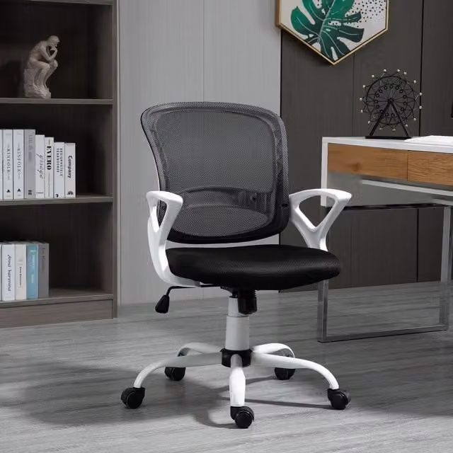 Vinsetto Modern Swivel Fabric Task Chair for Home Office with Armrests and Castors, Black and White