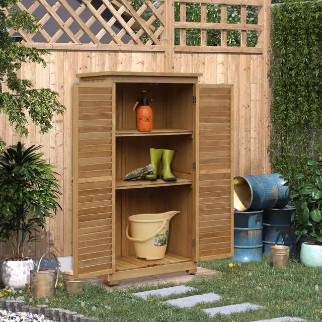 Outsunny Brown Wooden Garden Storage Shed with Shelving and Lock