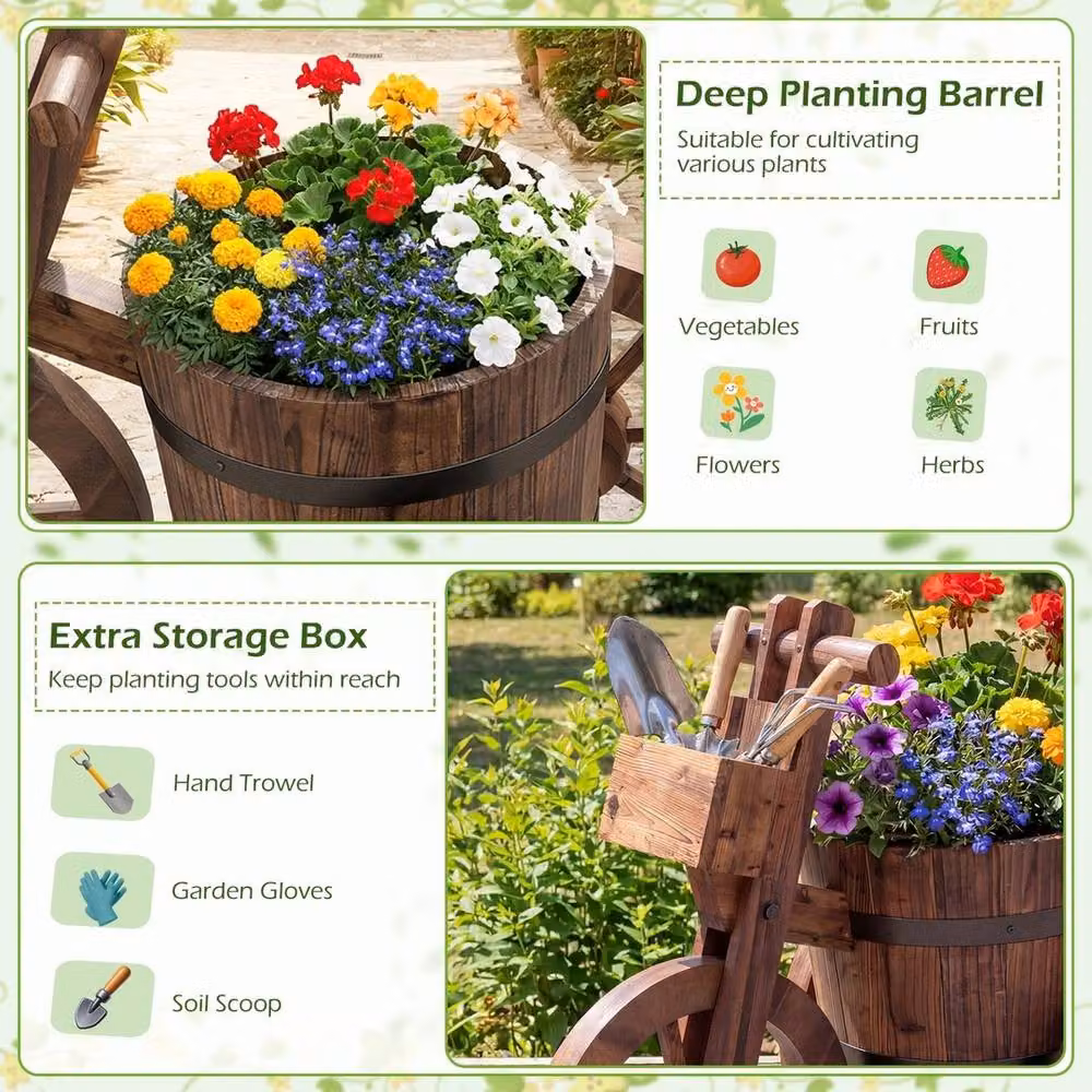 VOGREX Brown Barrel Tricycle Planter for Indoor and Outdoor Use – 3
