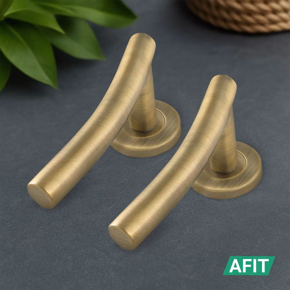 AFIT 4 Pairs of Antique Brass Curved Internal Lever Handles and 64mm Latch in Bronze – 6