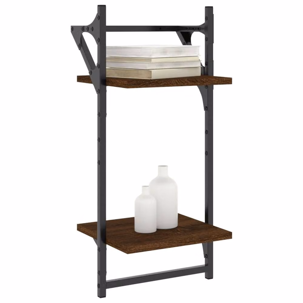 Berkfield Home 2-Tier Wall Mounted Shelves with Hanging Rods, Brown Oak, W/D/H: 30 x 25 x 65 cm – 3