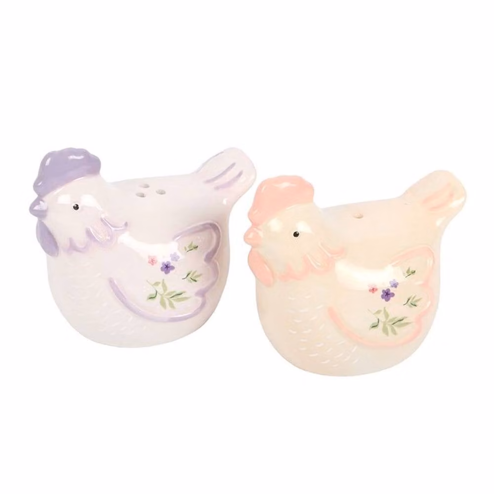Uniqueful Hen Shaped Salt and Pepper Shakers Set, Multicolour Floral Ceramic – 2