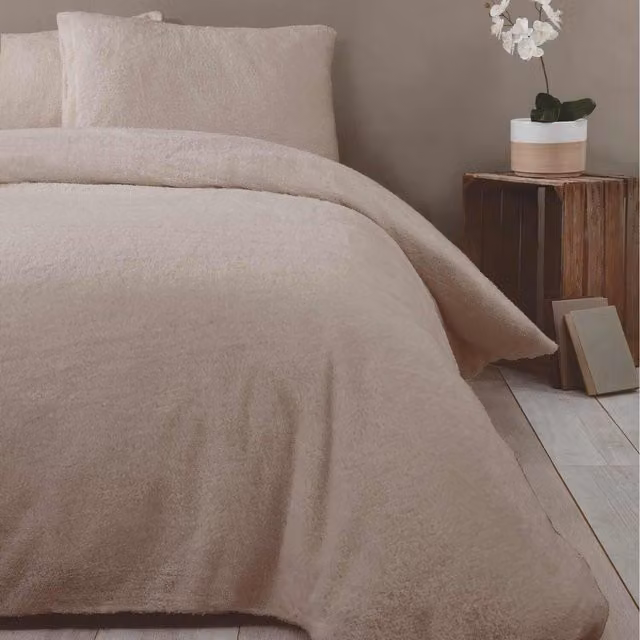 Rapport Home Teddy Fleece Polyester Duvet Set and Pillowcase, Single, Mink
