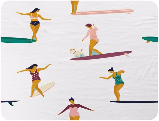 Benjamin Tate Design Female Surfers Fleece Blanket in White and Beige, W/D/H: 120 x 150 cm – 2