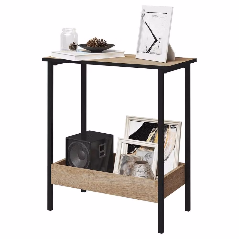 NESTLUNE 2 Tier Brown Square Coffee Table with Shelf W/D/H: 100 x 100 x 25 cm – 2