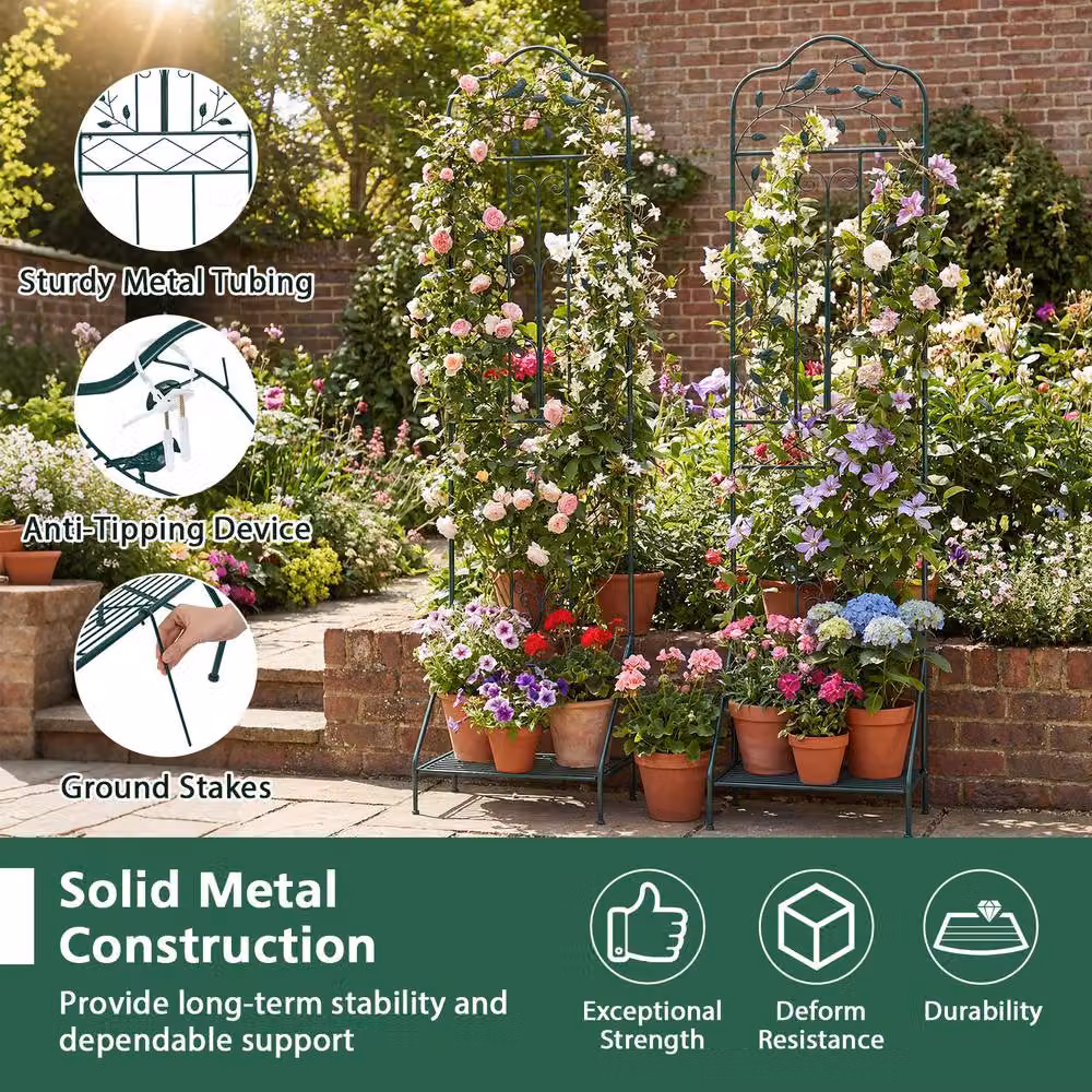 Costway Green Metal Freestanding Garden Trellis for Climbing Plants, Height: 190 cm – 5