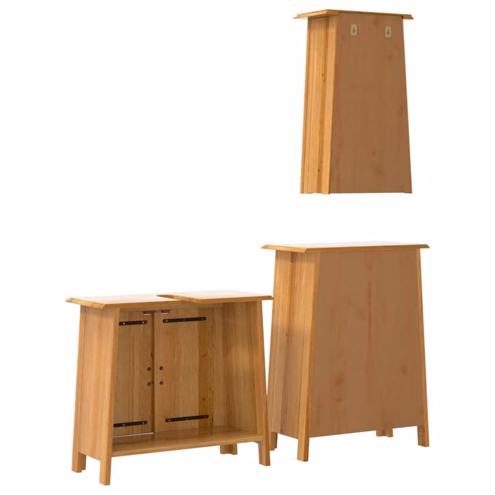 Berkfield Home Beautiful 3 Piece Vintage Solid Pine Bathroom Furniture Set in Brown – 2