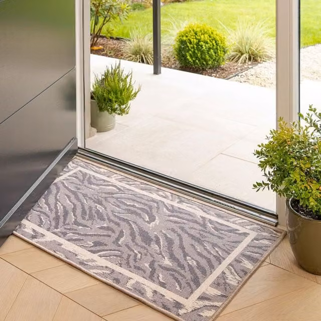 Kukoon Grey Zebra Print Non Slip Washable Rectangular Doormat