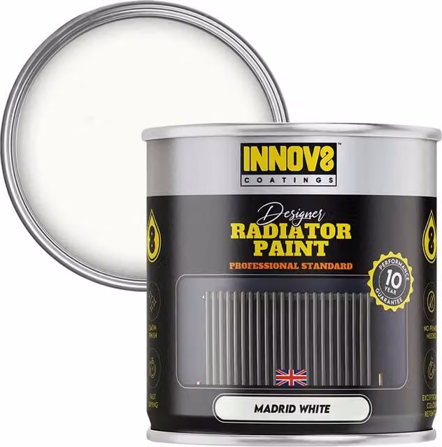 Innov8 Coatings Designer Radiator Paint in White with a Satin Gloss Finish, 0.75 l
