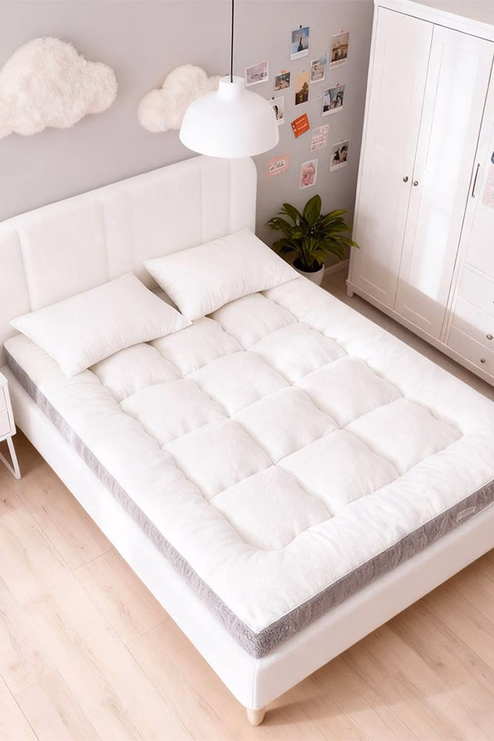 Living and Home Super King Plush Mattress Topper in White, 10 cm Thickness, W/D: 200 x 200 cm – 3