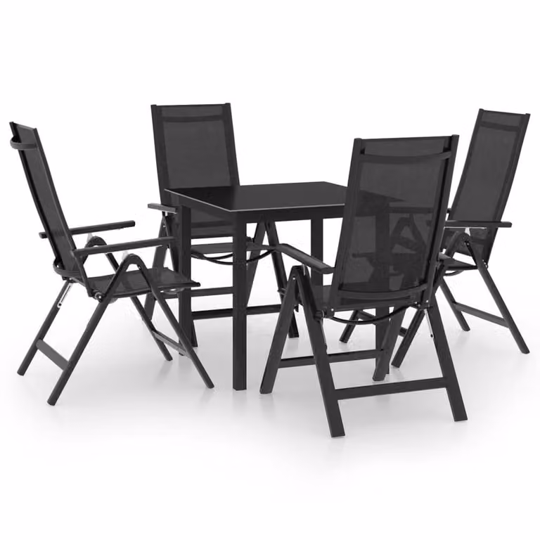 Berkfield Home 5 Piece Garden Dining Set in Anthracite and Black Powder Coated Aluminium with Glass Top