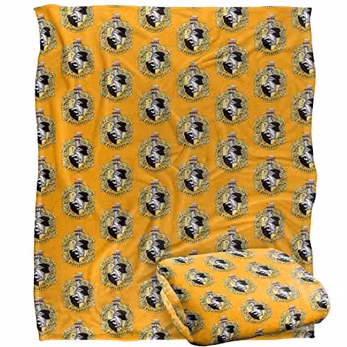 LOGOVISION Harry Potter Hufflepuff Crest 2 Officially Licensed Super Soft Fleece Throw Blanket, Multicolour, W: 152 cm, D: 127 cm
