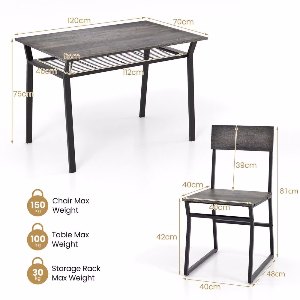 Costway Industrial 5-Piece Dining Table Set with 4 Chairs in Grey – 2