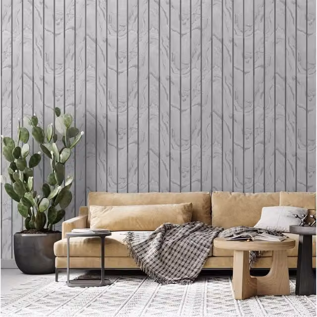Muriva Modern Woodgrain Panel Look Wallpaper in Silver