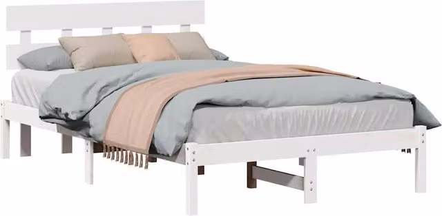 Berkfield Home White Solid Wood Pine Bed Frame with Headboard W/D/H: 120 x 200 cm