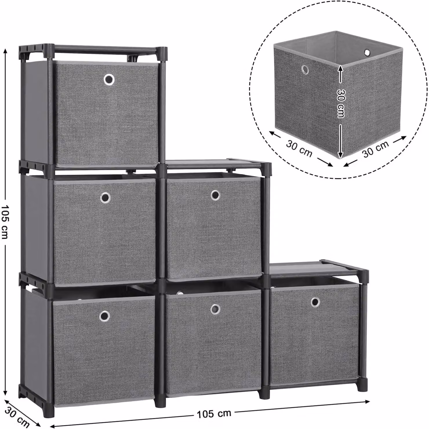 SONGMICS 6 Cube Ladder Storage Organiser with Storage Boxes, Grey Metal Frame – 2