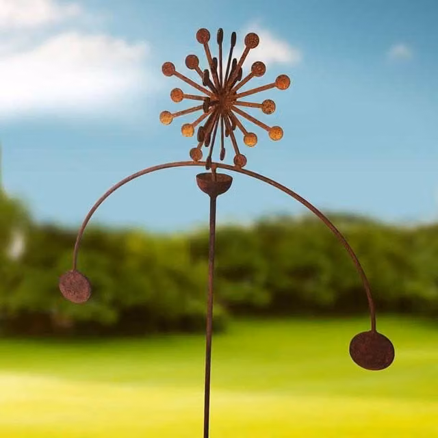 Poppyforge Allium Wind Rocker Double Steel Garden Sculpture in Brown, W54 x H148.5 cm