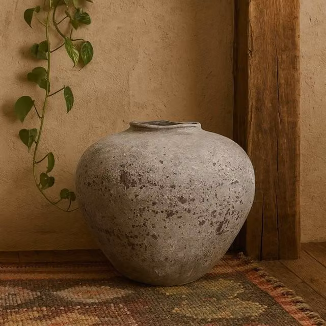 Wyld Haus Sunvale Large Weathered Ceramic Vase in Beige and Grey, H 35 cm x W 35 cm x D 35 cm – 1